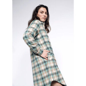 Wildfang Women's Ombre Plaid The Essential Flannel Long Sleeve Shirt Dress - XL